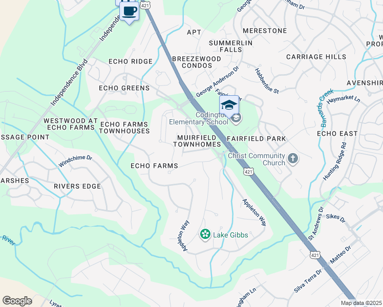 map of restaurants, bars, coffee shops, grocery stores, and more near 414 Newcastleton Drive in Wilmington