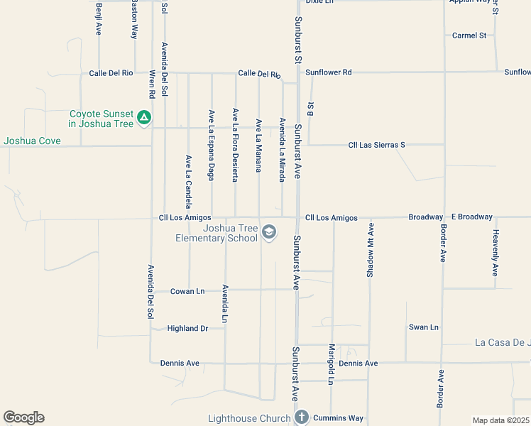 map of restaurants, bars, coffee shops, grocery stores, and more near 62112 Calle Los Amigos in Joshua Tree