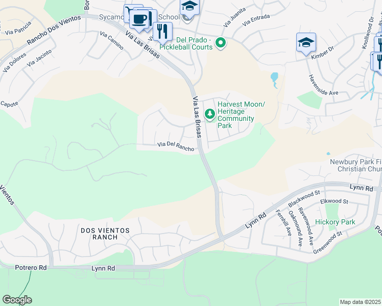 map of restaurants, bars, coffee shops, grocery stores, and more near 4566 Via Del Rancho in Thousand Oaks