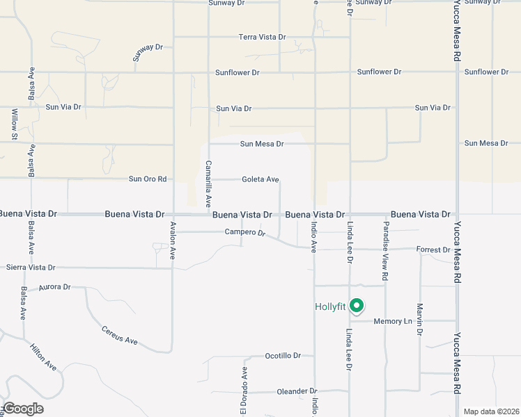 map of restaurants, bars, coffee shops, grocery stores, and more near 58750 Buena Vista Drive in Yucca Valley