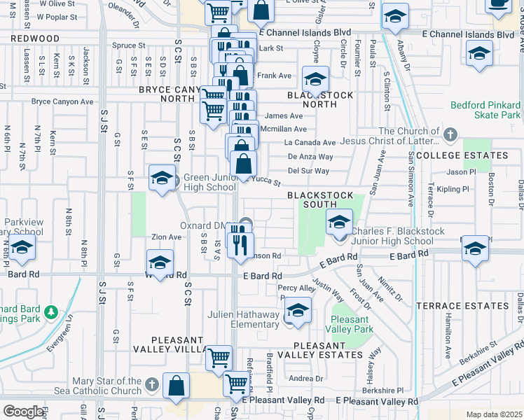 map of restaurants, bars, coffee shops, grocery stores, and more near in Oxnard
