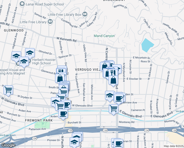 map of restaurants, bars, coffee shops, grocery stores, and more near 248 West Loraine Street in Glendale