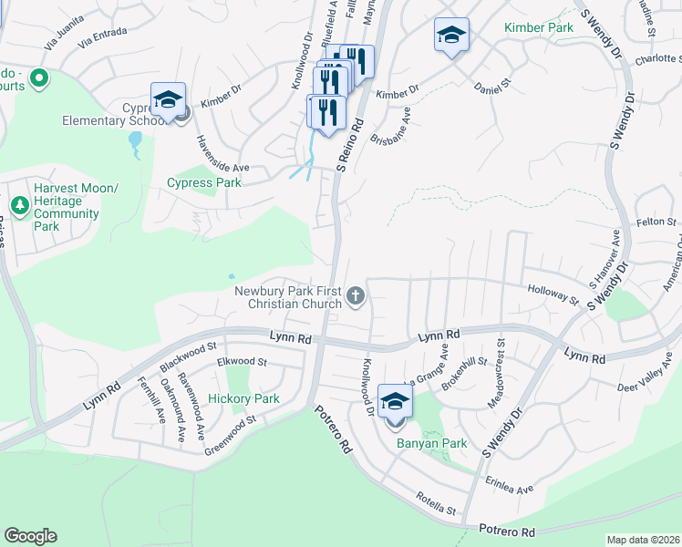 map of restaurants, bars, coffee shops, grocery stores, and more near 731 Paseo De Leon in Thousand Oaks