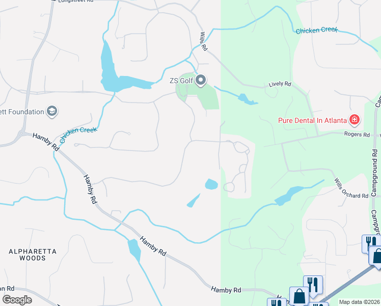 map of restaurants, bars, coffee shops, grocery stores, and more near 3187 Watsons Bend in Alpharetta