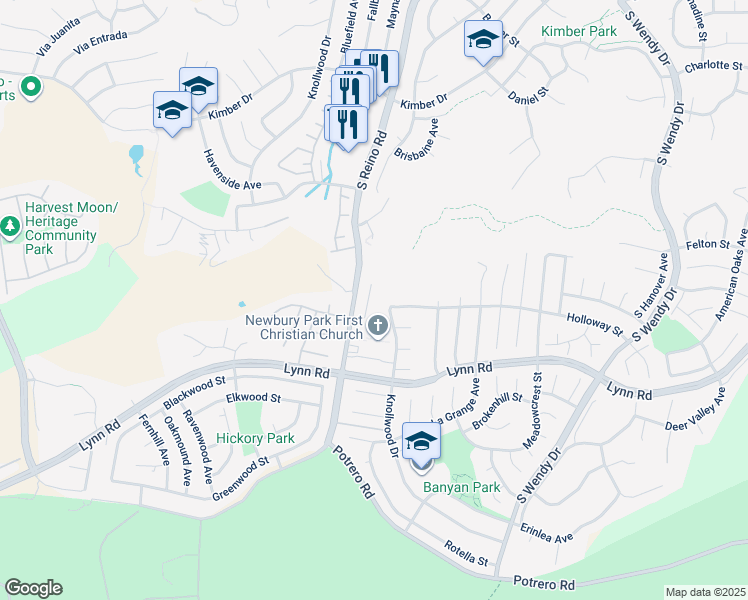 map of restaurants, bars, coffee shops, grocery stores, and more near 708 Paseo De Leon in Thousand Oaks