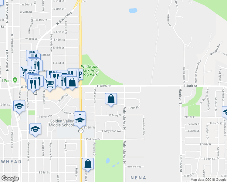 map of restaurants, bars, coffee shops, grocery stores, and more near 618 East Sonora Street in San Bernardino