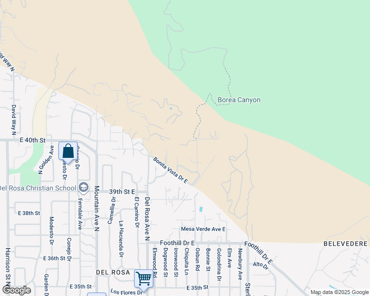 map of restaurants, bars, coffee shops, grocery stores, and more near 1747 Lomas Privadas Drive in San Bernardino