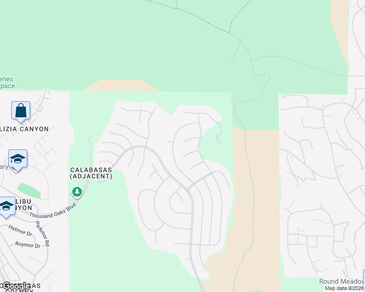 map of restaurants, bars, coffee shops, grocery stores, and more near 25548 Gaylord Court in Calabasas