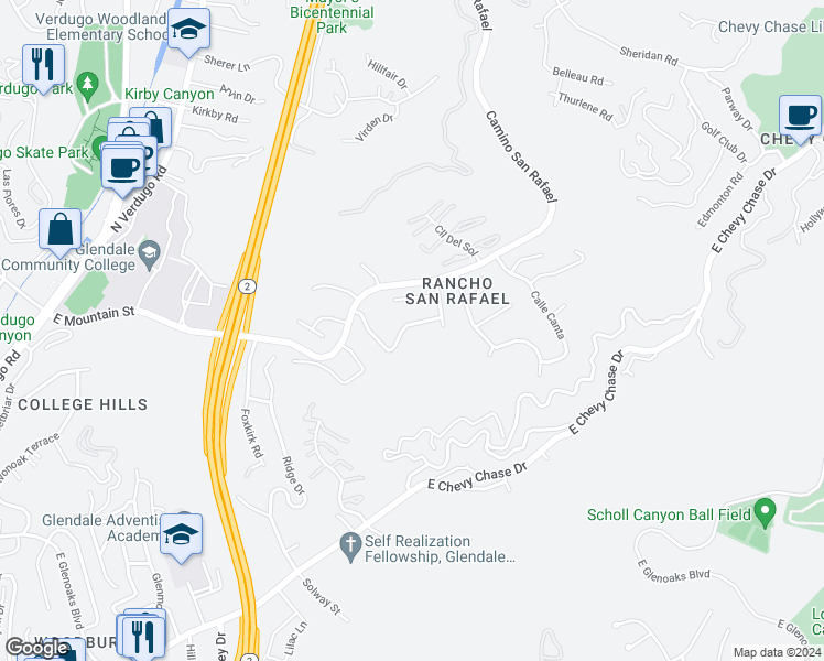 map of restaurants, bars, coffee shops, grocery stores, and more near 925 Calle Del Pacifico in Glendale