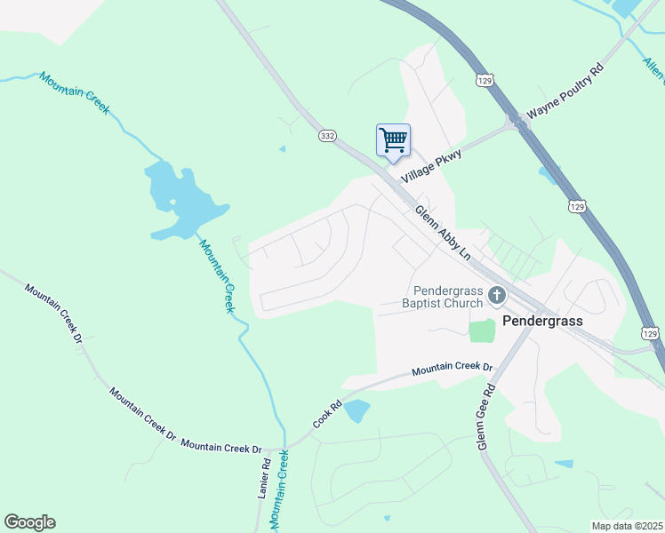 map of restaurants, bars, coffee shops, grocery stores, and more near Starbuck Parkway in Pendergrass