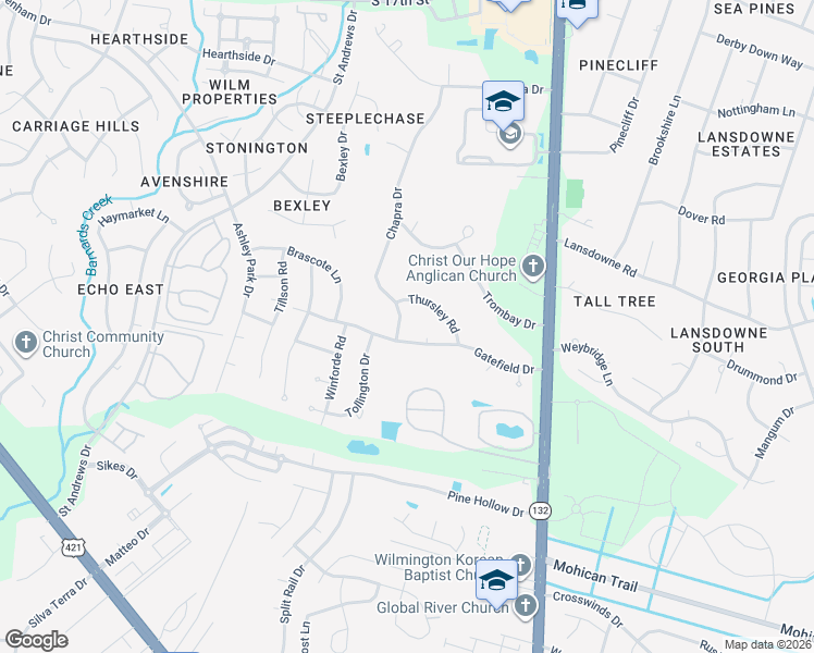 map of restaurants, bars, coffee shops, grocery stores, and more near 4304 Lawther Court in Wilmington