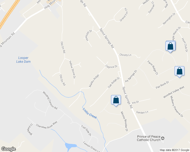map of restaurants, bars, coffee shops, grocery stores, and more near 6236 Malibu Ridge in Flowery Branch