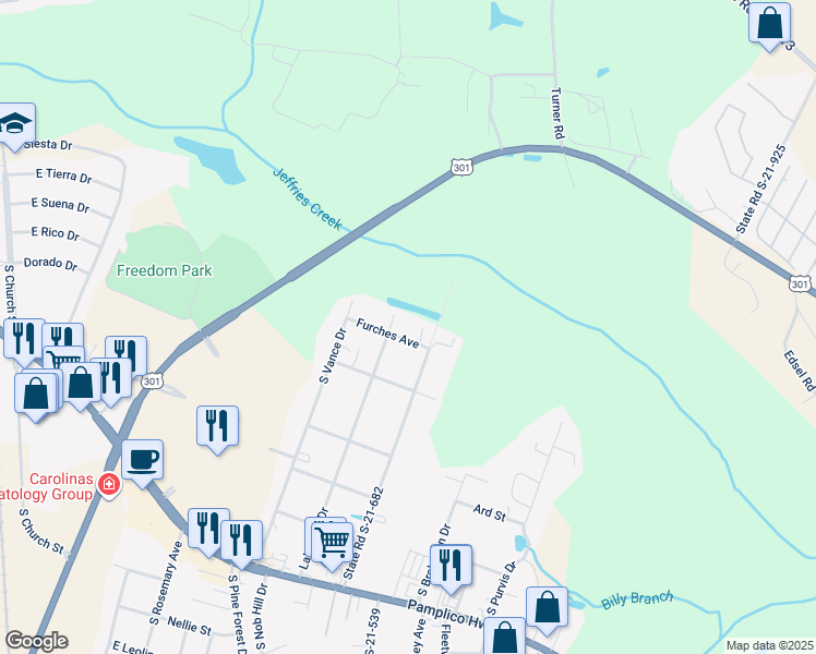 map of restaurants, bars, coffee shops, grocery stores, and more near 2201 State Road S-21-682 in Florence