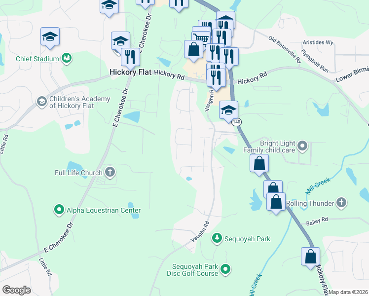 map of restaurants, bars, coffee shops, grocery stores, and more near 330 Shade Tree Circle. in Woodstock
