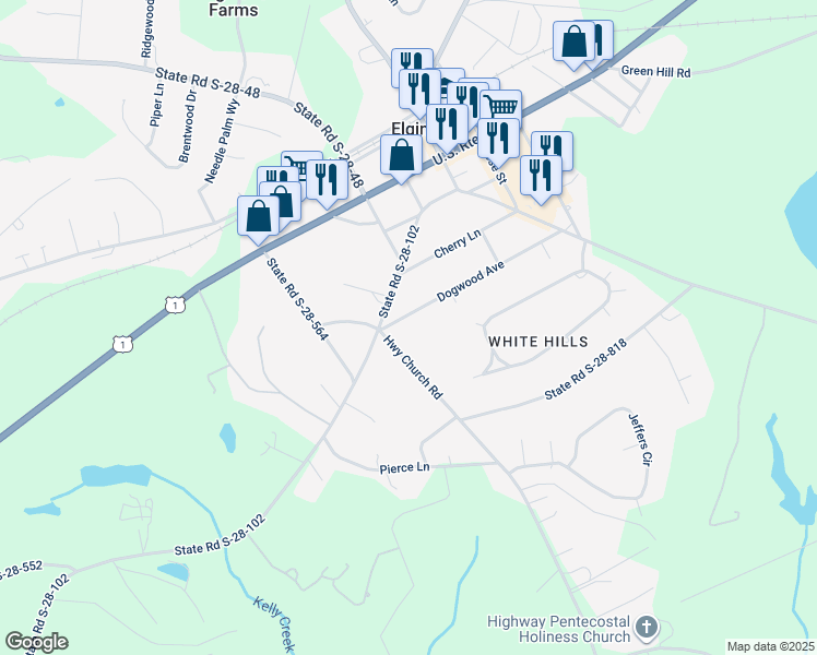 map of restaurants, bars, coffee shops, grocery stores, and more near 1021 Dogwood Avenue in Elgin