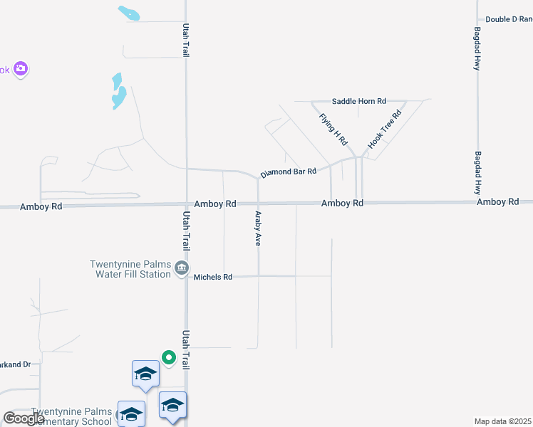 map of restaurants, bars, coffee shops, grocery stores, and more near Amboy Road in Twentynine Palms