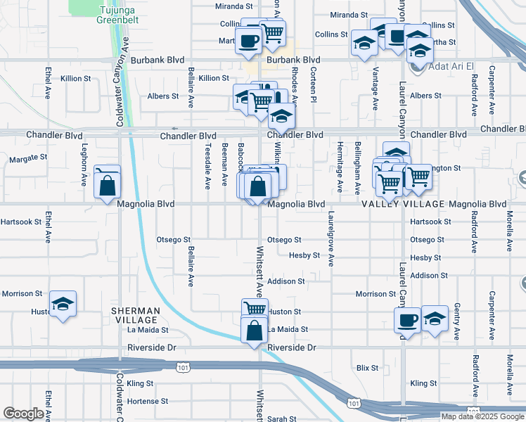 map of restaurants, bars, coffee shops, grocery stores, and more near 12504 Sapphire Place in Los Angeles