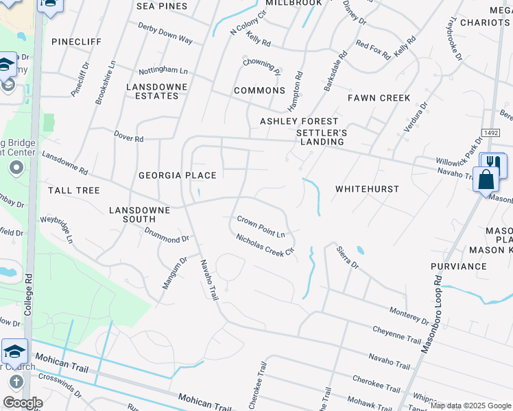 map of restaurants, bars, coffee shops, grocery stores, and more near 5012 Nicholas Creek Circle in Wilmington