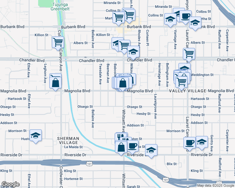 map of restaurants, bars, coffee shops, grocery stores, and more near 12504 Sapphire Place in Los Angeles
