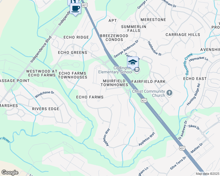 map of restaurants, bars, coffee shops, grocery stores, and more near 410 Newcastleton Drive in Wilmington