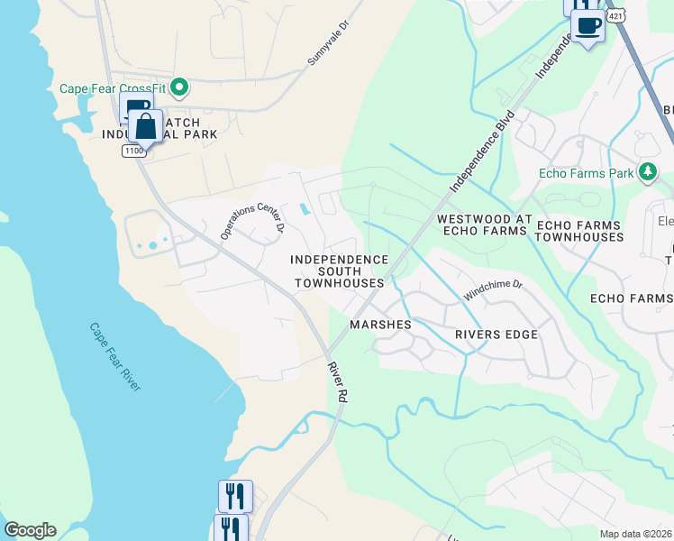 map of restaurants, bars, coffee shops, grocery stores, and more near 215 Eucalyptus Lane in Wilmington