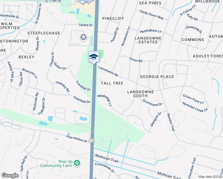 map of restaurants, bars, coffee shops, grocery stores, and more near 4610 Tall Tree Lane in Wilmington