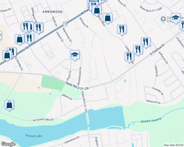 map of restaurants, bars, coffee shops, grocery stores, and more near 1464 Golf Terrace Boulevard in Florence