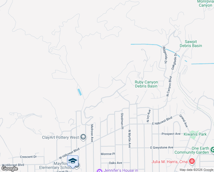 map of restaurants, bars, coffee shops, grocery stores, and more near 23 Hidden Valley Road in Monrovia