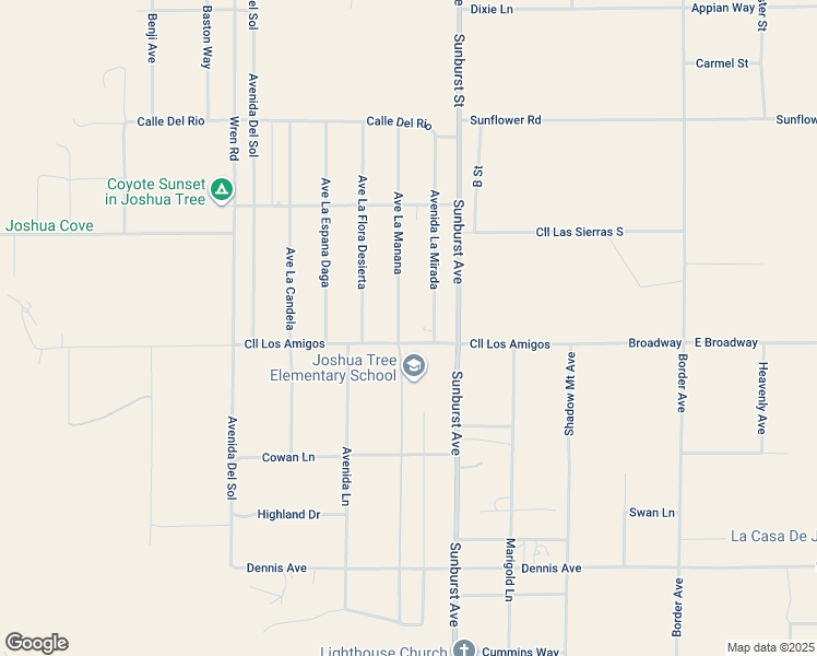 map of restaurants, bars, coffee shops, grocery stores, and more near 4869 Avenue La Manana in Joshua Tree