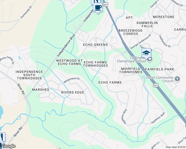 map of restaurants, bars, coffee shops, grocery stores, and more near 3836 Appleton Way in Wilmington