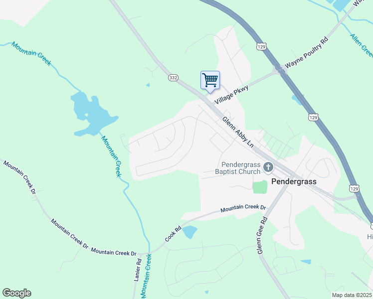 map of restaurants, bars, coffee shops, grocery stores, and more near 220 Starbuck Parkway in Pendergrass