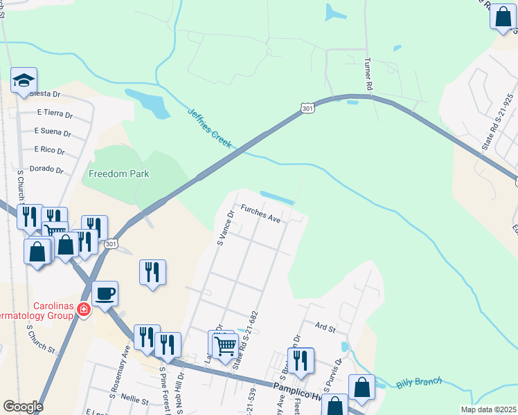 map of restaurants, bars, coffee shops, grocery stores, and more near 2201 Lakeview Drive in Florence