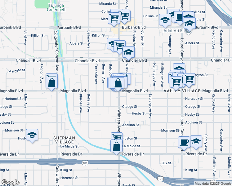 map of restaurants, bars, coffee shops, grocery stores, and more near 12504 Sapphire Place in Los Angeles