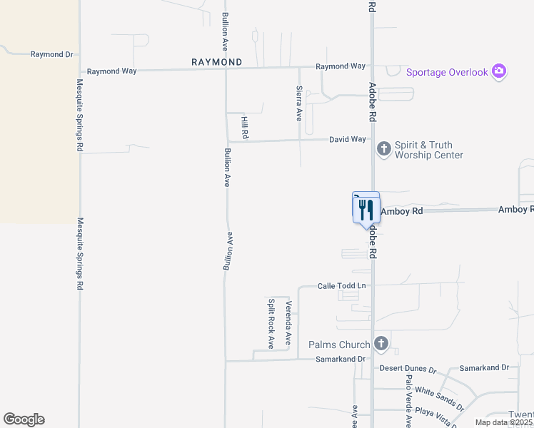 map of restaurants, bars, coffee shops, grocery stores, and more near Amboy Road in Twentynine Palms