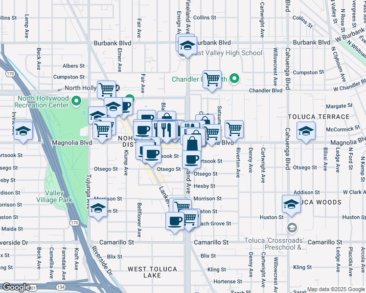 map of restaurants, bars, coffee shops, grocery stores, and more near in Los Angeles