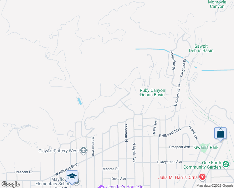 map of restaurants, bars, coffee shops, grocery stores, and more near 537 North Alta Vista Avenue in Monrovia