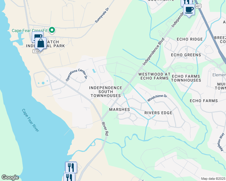 map of restaurants, bars, coffee shops, grocery stores, and more near 220 Hibiscus Way in Wilmington