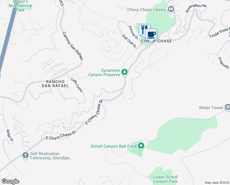 map of restaurants, bars, coffee shops, grocery stores, and more near 2820 Kennington Drive in Glendale