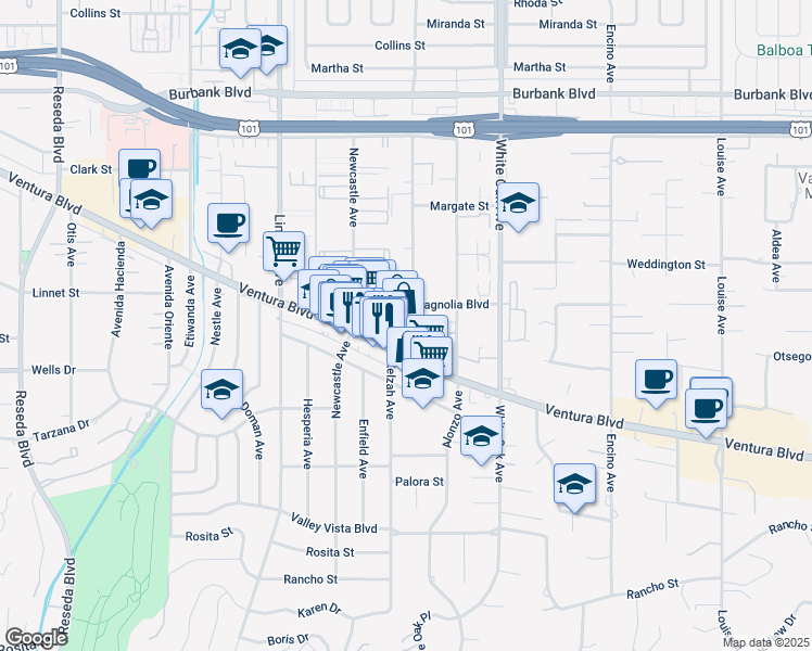 map of restaurants, bars, coffee shops, grocery stores, and more near in Los Angeles