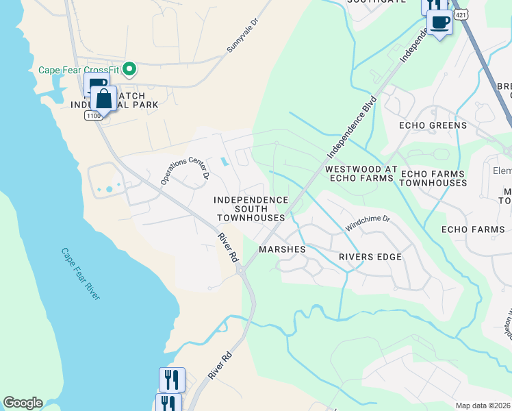 map of restaurants, bars, coffee shops, grocery stores, and more near 204 Hibiscus Way in Wilmington