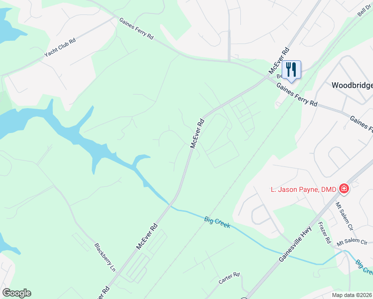 map of restaurants, bars, coffee shops, grocery stores, and more near 6703 Willowbrook Trail in Flowery Branch