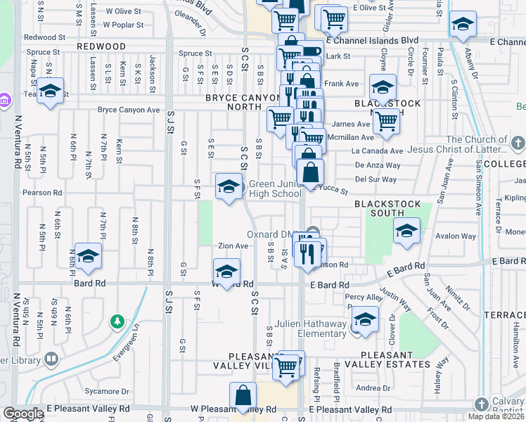 map of restaurants, bars, coffee shops, grocery stores, and more near 311 Cascade Avenue in Oxnard