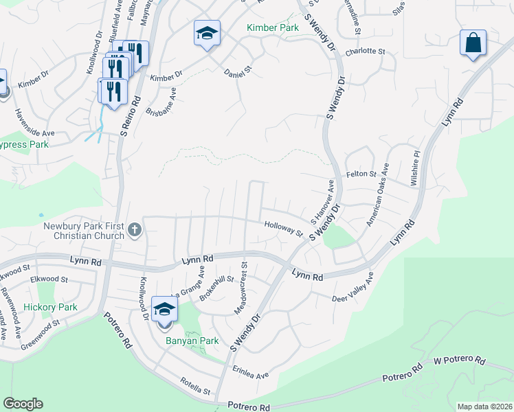map of restaurants, bars, coffee shops, grocery stores, and more near 791 Dearborn Avenue in Thousand Oaks
