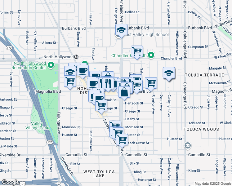 map of restaurants, bars, coffee shops, grocery stores, and more near in Los Angeles