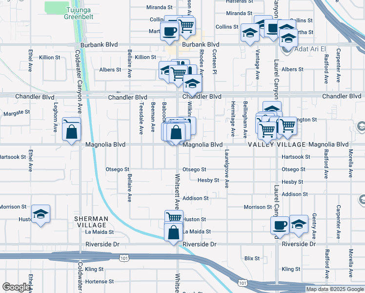 map of restaurants, bars, coffee shops, grocery stores, and more near 12504 Sapphire Place in Los Angeles