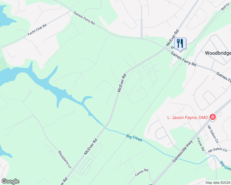 map of restaurants, bars, coffee shops, grocery stores, and more near 6703 Willowbrook Trail in Flowery Branch