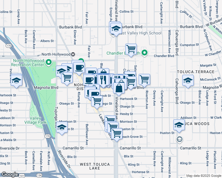 map of restaurants, bars, coffee shops, grocery stores, and more near in Los Angeles