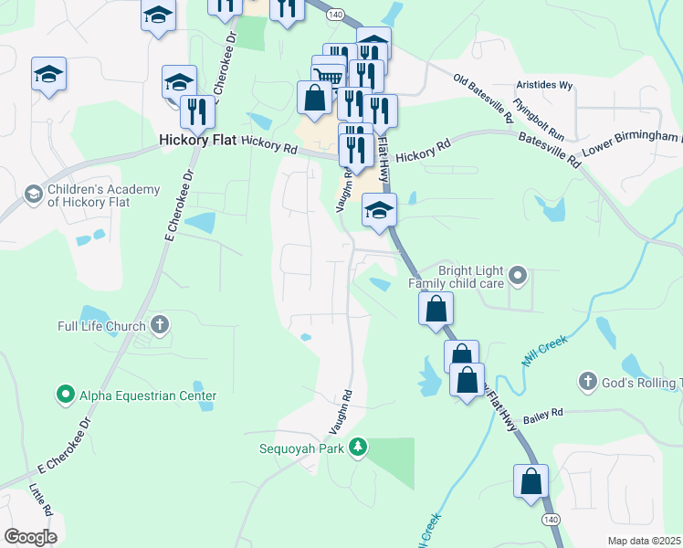 map of restaurants, bars, coffee shops, grocery stores, and more near 230 Hickory Chase in Canton