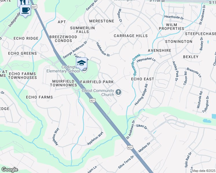 map of restaurants, bars, coffee shops, grocery stores, and more near 4438 Quail Court in Wilmington