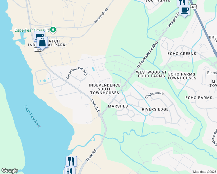 map of restaurants, bars, coffee shops, grocery stores, and more near 242 Hibiscus Way in Wilmington